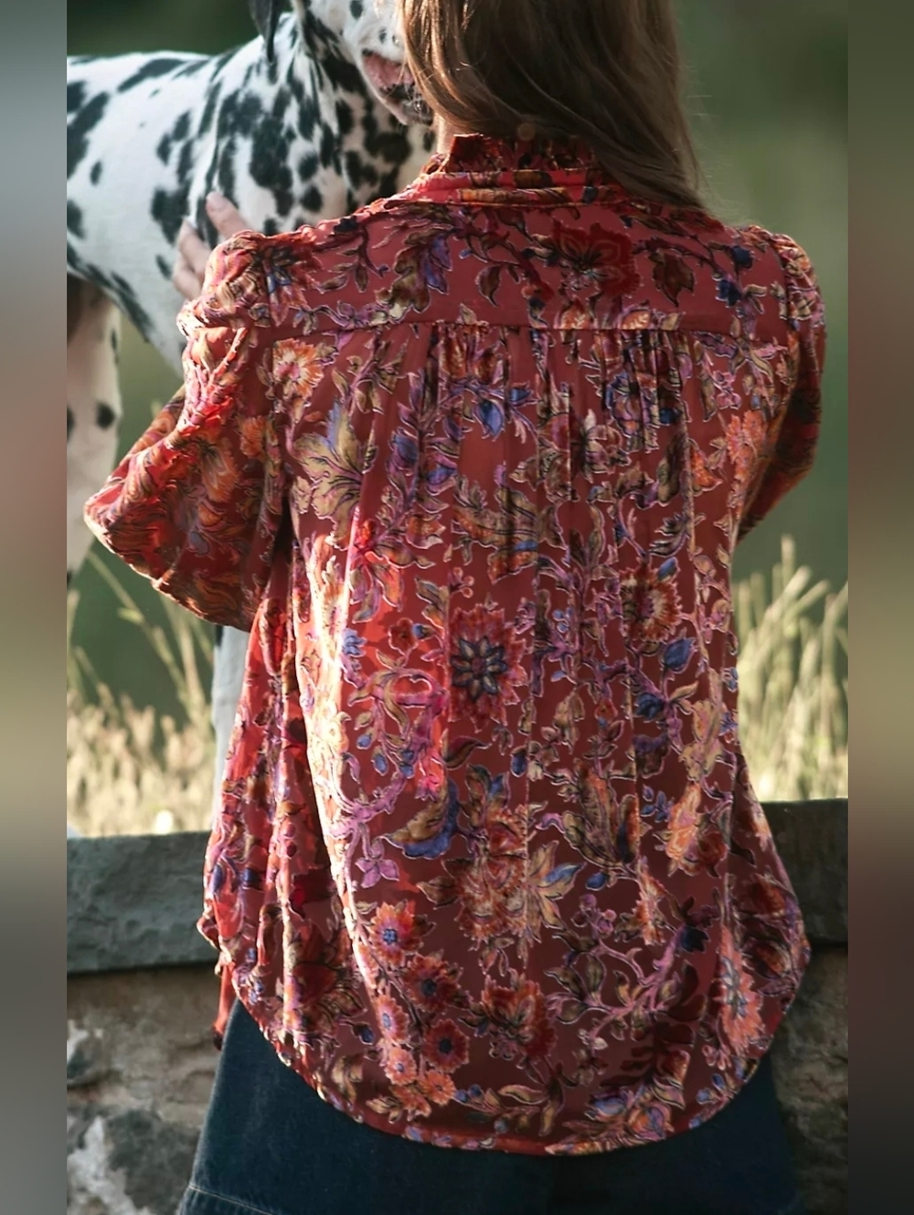 Anthropologie Sheer Floral Velvet Burnout Blouse - Picture 3 of 6